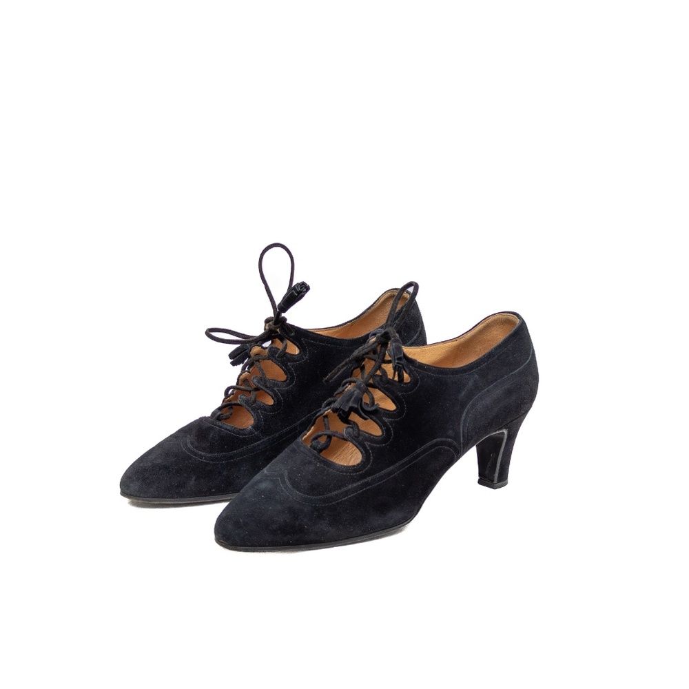 Vintage Hermès Paris Black Suede Lace-Up Heels – Size 5.5 US / 3 UK /‎ 35.5 EU